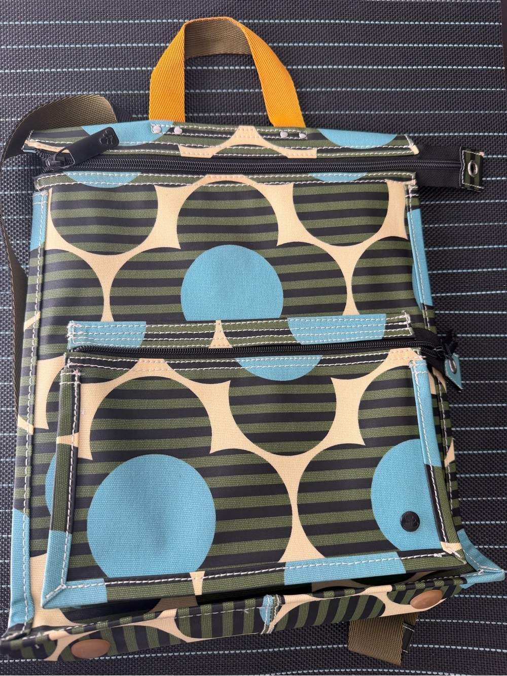 Orla Kiely Rare Calypso Green Blue Coated Canvas Flat Pack Backpack